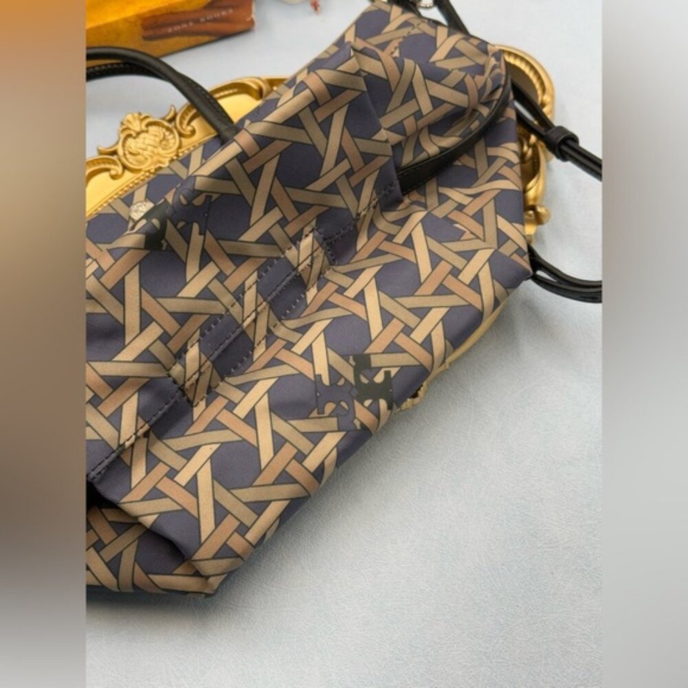 🆕 TORY BURCH 🧿 NWOT Small Basketweave Tote Bag, Cotton Canvas & Leather - AUTH - Picture 14 of 16